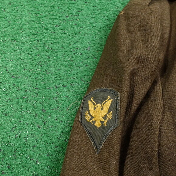 VINTAGE JACKET MANS WOOL SERGE OLIVE DRAB K 6628 1955 50s COAT 36 L NEEDS REPAIR - Picture 3 of 16